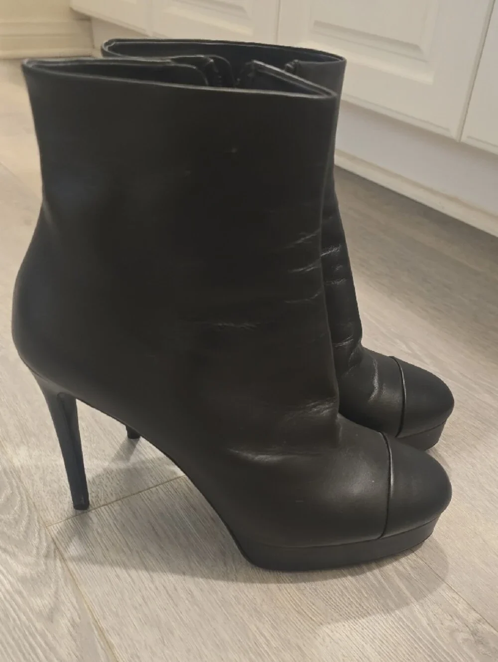 CHANEL black leather